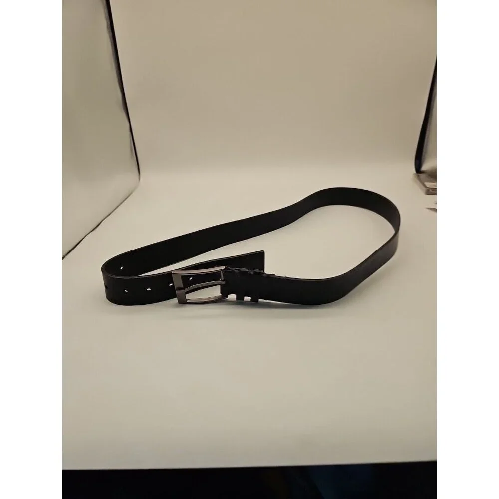 PERRY ELLIS Portfolio  Mens Black Full Grain Leather Casual‎ Belt 42 Excellent